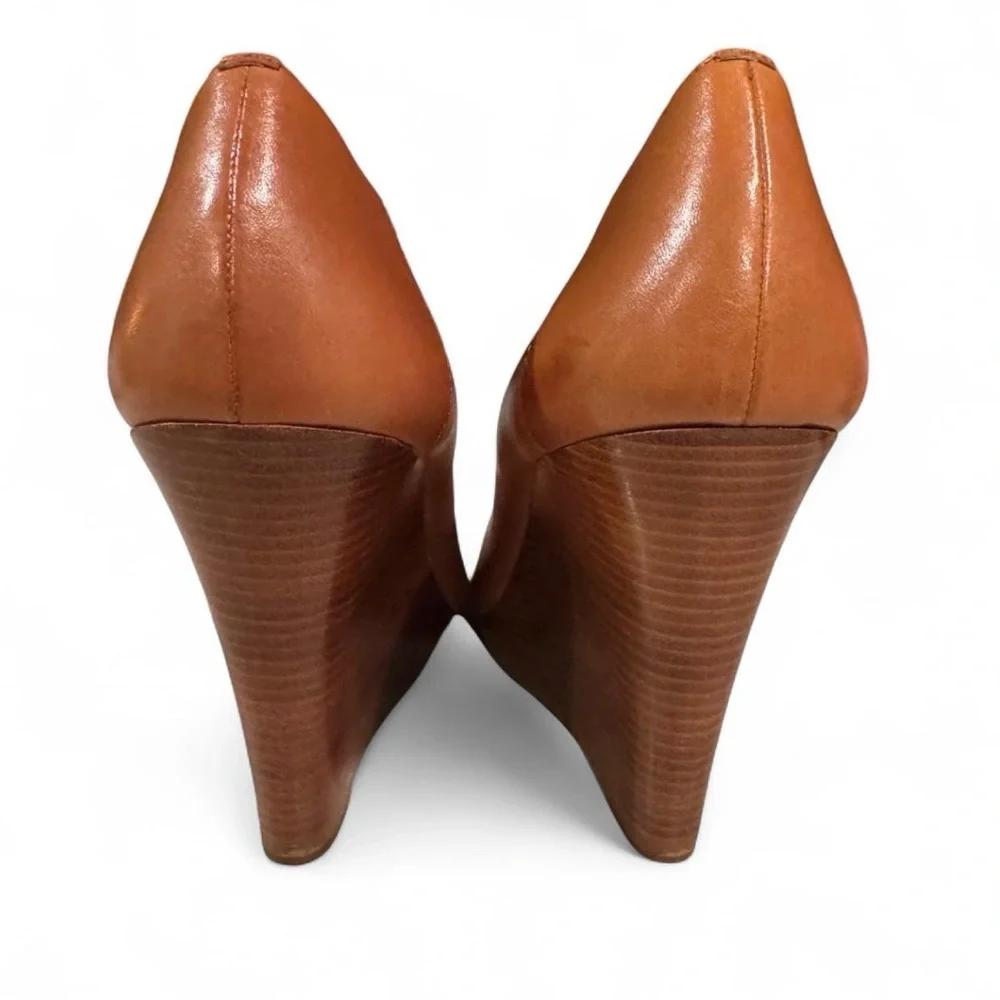Michael Kors Women's Brown Leather Peep-Toe Wedge Heels - Picture 7 of 7